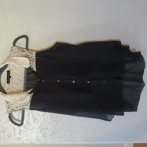 Womens Heart Soul Sheer Black Blouse with Cream Lace Size M